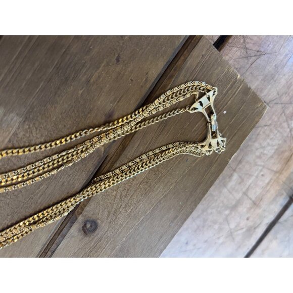 Vintage Gold-Tone Multi-Strand Chain Necklace With Decorative Clasp - Picture 8 of 13